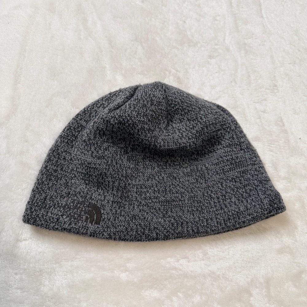 The North Face Gray Knit Fleece Lined Beanie Hat Wool Blend Unisex One Size